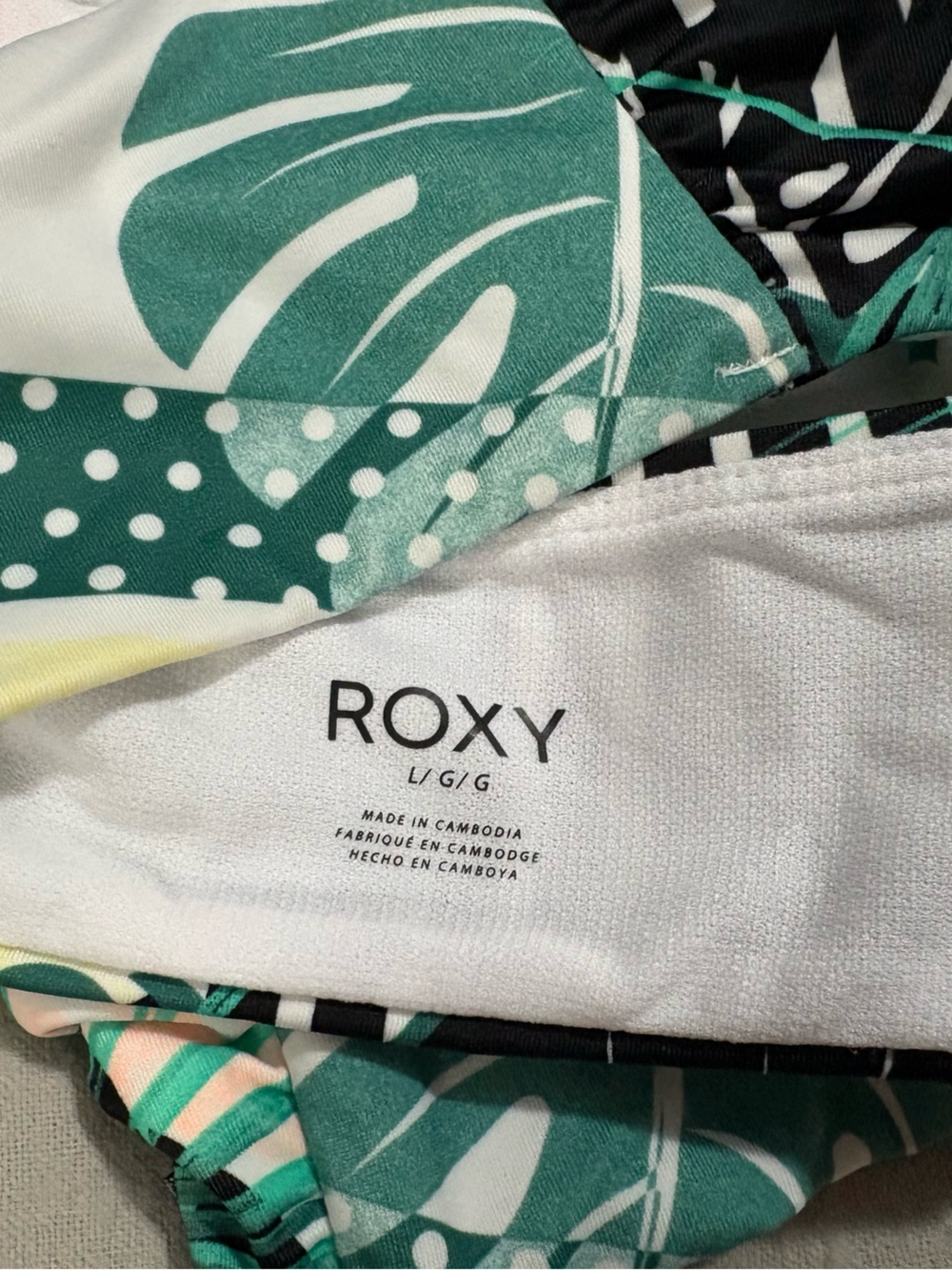Roxy Women's Tropical Leaf Print Bikini - Black, Green, Peach, Yellow, White - Picture 7 of 7